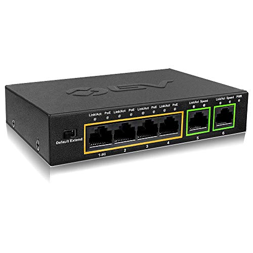 BV-Tech 6 Port PoE+ Switch (4 PoE+ Ports with 2 Ethernet Uplink and...