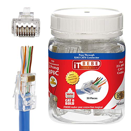 ITBEBE 50 Pieces - Gold Plated End Pass Through RJ45 Cat6, Cat6a Bold...