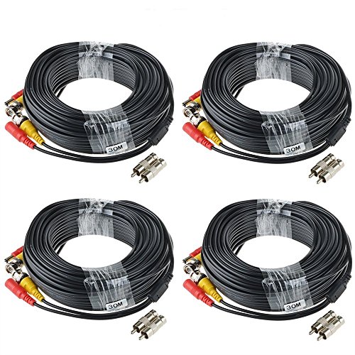 ABLEGRID® 4 PACK 100ft bnc video power cable security camera cable...